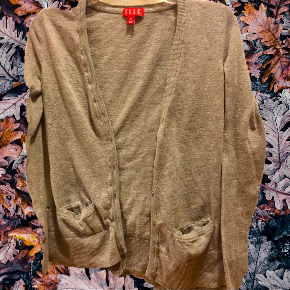 ELLE Grey Lace Trimmed Cardigan